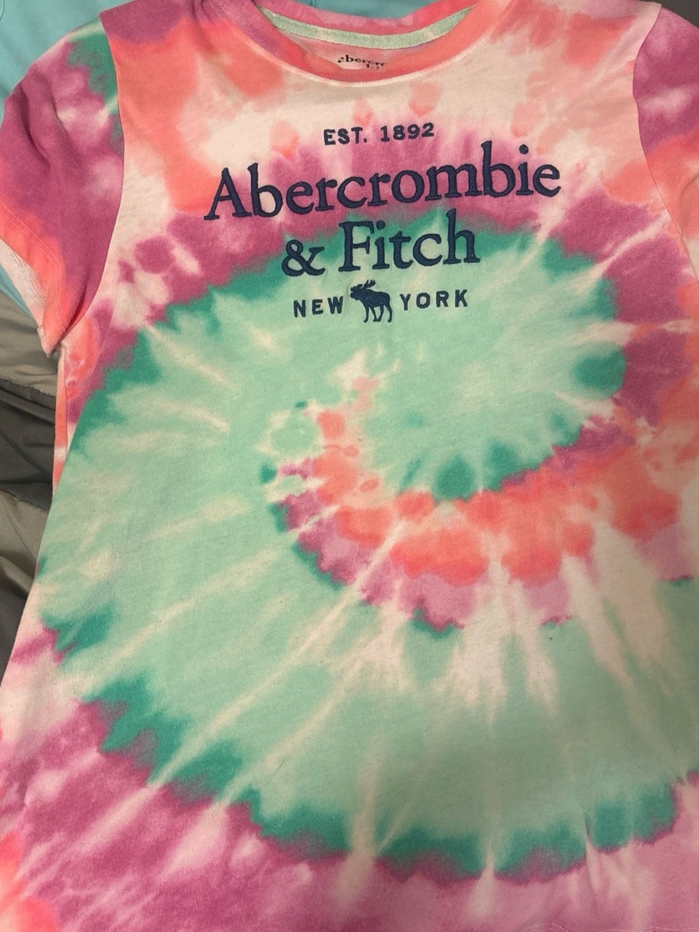abercrombie kids Tie-Dye Logo Tee in Pink, Teal & Purple